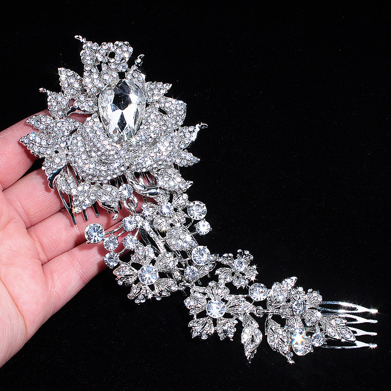 

Elegant Wedding Hair Jewelry Accessories for Women Charm Crystal Flower Bridal Hair Comb Head Pieces Hair Pins, Slivery;golden