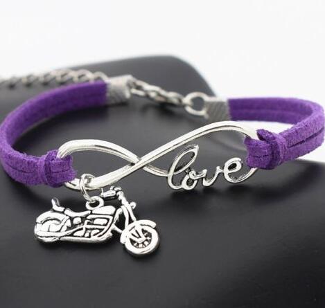 

Vintage Silver LOVE Infinity Charm Motorcycle Bracelet Bangle For Women Mixed color Velvet Rope Bracelets Jewelry Accessories NEW 20pcs