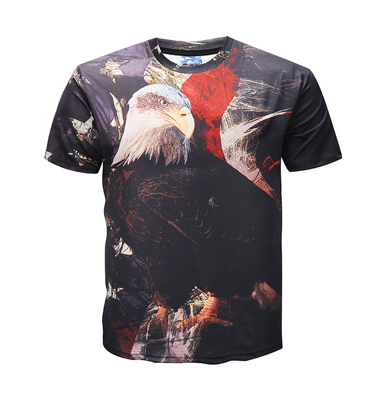 BIAN-64 Youth American Flag Eagle Casual 3D Pattern Printed Short Sleeve T-Shirts Top Tees