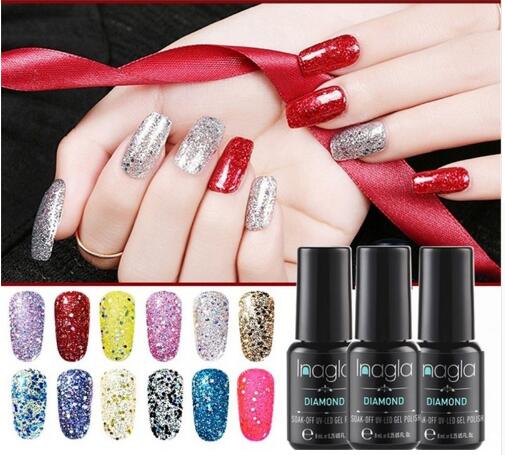 

12pcs/lot Nail Gel Glitter Gel Manicure Shiny Nail Polish Soak Off UV LED Diamond Gel Nail Polish Vernis Semi Permanent Gellak, As pic