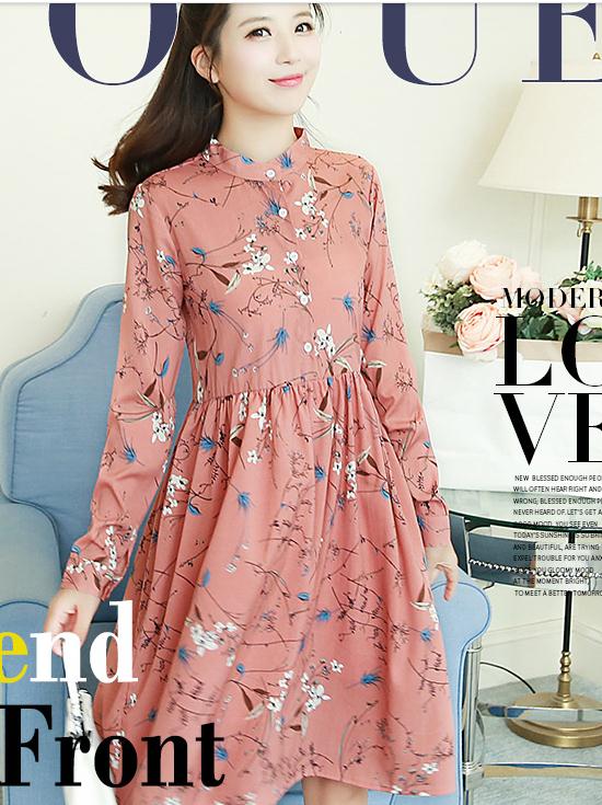

2018 new style Korean women Chiffon dress spring printing return to the ancients, Pink