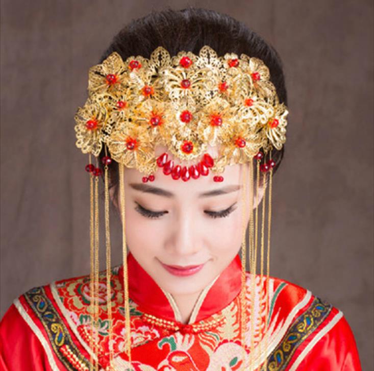Costumes rouges, mariées de mariage, accessoires, vente en gros de robe couronne de phénix de style chinois, accessoires de céréales et de vêteme