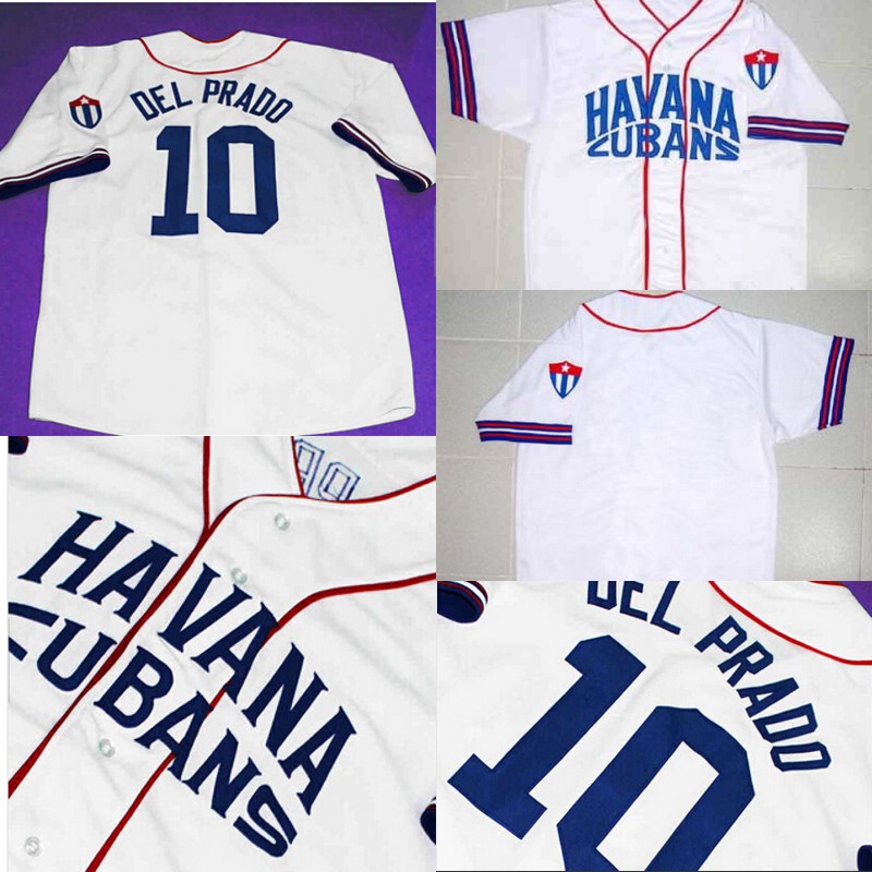 

#10 DEL PRADO Jersey HAVANA CUBANS BUTTON-DOWN 100% Stitched Custom RETRO BASEBALL JERSEY CUBA Any Name & Number White Free Shipping, Custom any name any number