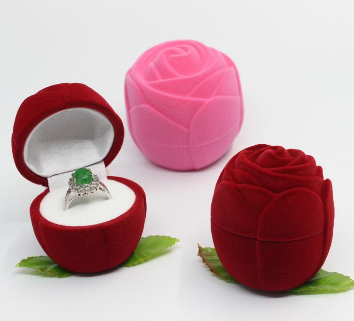 

Flocking Red Jewelry Box Rose Romantic Wedding Ring Earring Pendant Necklace Jewelry Display Gift Box Jewelry Packaging GA32