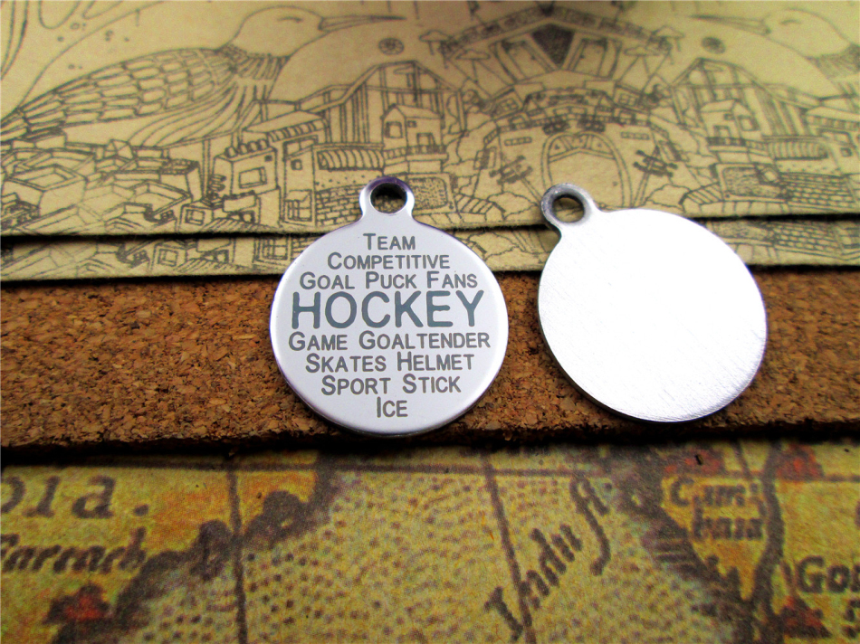 20pcs - "HOCKEY" breloques en acier inoxydable plus de style pour choisir des pendentifs à breloques bricolage pour collier