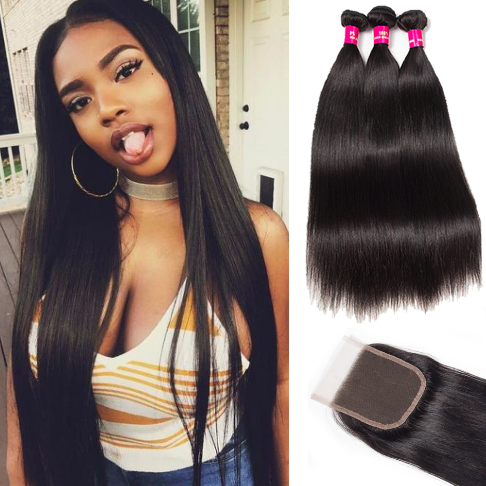 

3 Bundles Brazilian Human Hair Weaves Malaysian Indian Peruvian Straight Body Wave Loose Wave Virgin Hair Grade 8A Brazillian Hair Closures