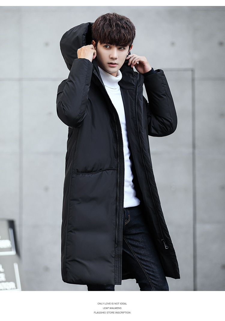 Mens Winter Warm Thicken Down Coats Fashion Solid Color Hooded Slim Down Coats Male Long Outerwear Down Parkas Mens Garment Coats