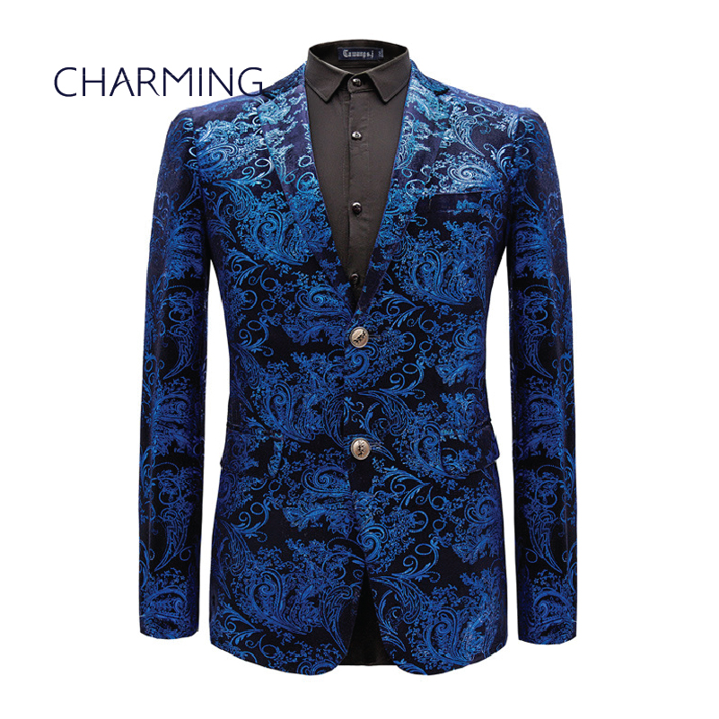 

Dark blue mens suit High-end custom gold velvet fabric stamping printing design Gentleman dress Fit singer actor classic suits for men, Same as image