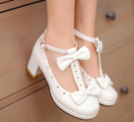 

Free send 2018 spring new style High-heeled Coarse heel bowknot princess women shoes, Black