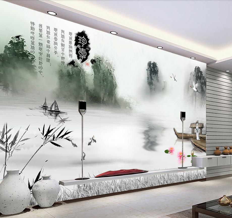 

Custom 3d wallpaper for walls 3d photo wallpaper murals Chinese ink painting Chinese painting TV background wall landscape wallpaper decor, Custom any size