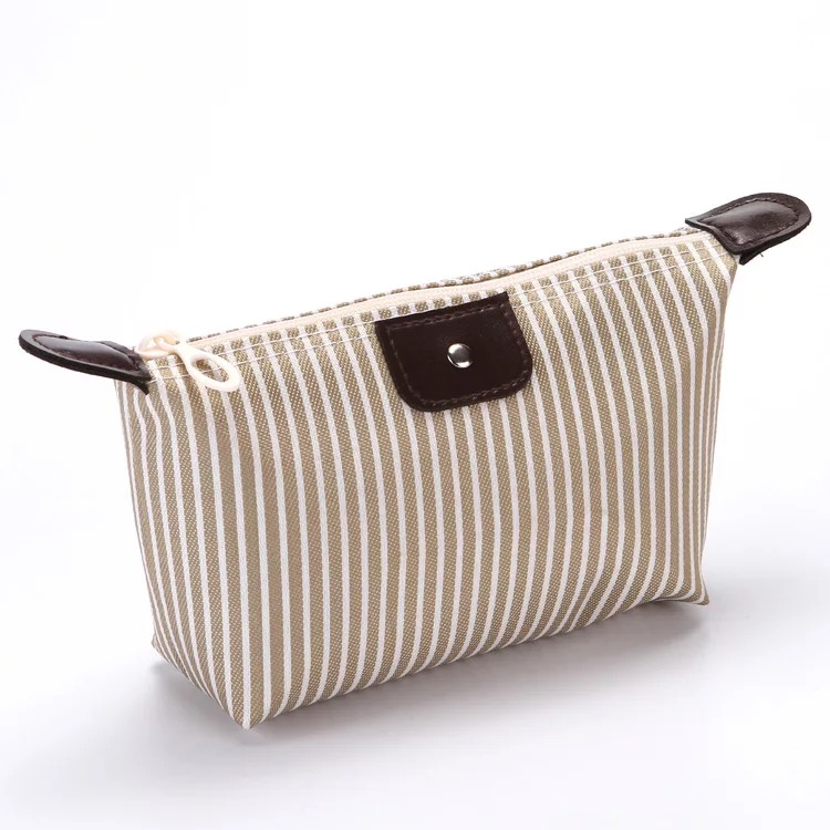 

Wholesael cheap striped wholsale nylon travel cosmetic bag/small make-up travel custom lady eco-friendly cosmetic bag, Beige