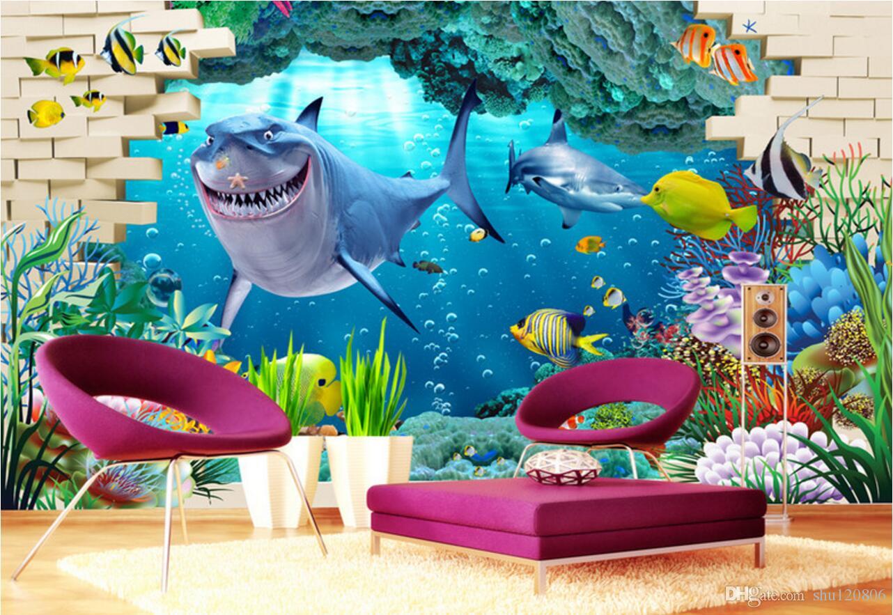 

3d wallpaper custom photo Shark underwater world background wall living room Home decor 3d wall murals wallpaper for walls 3 d living room, Non-woven fabric