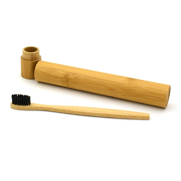 Toothbrush with Natural Bamboo Tube Eco Friendly Travel Case BambooToothbrush and Tube Portable Travel Packing-image-427704485