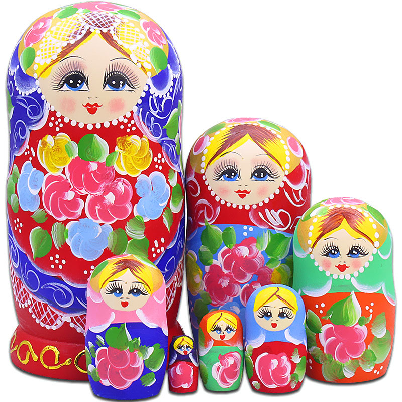 

7 pes Matryoshka Russian Doll Wooden Nesting Dolls Hand Printed Set Baby Toy Home Decoration Birthday Gifts