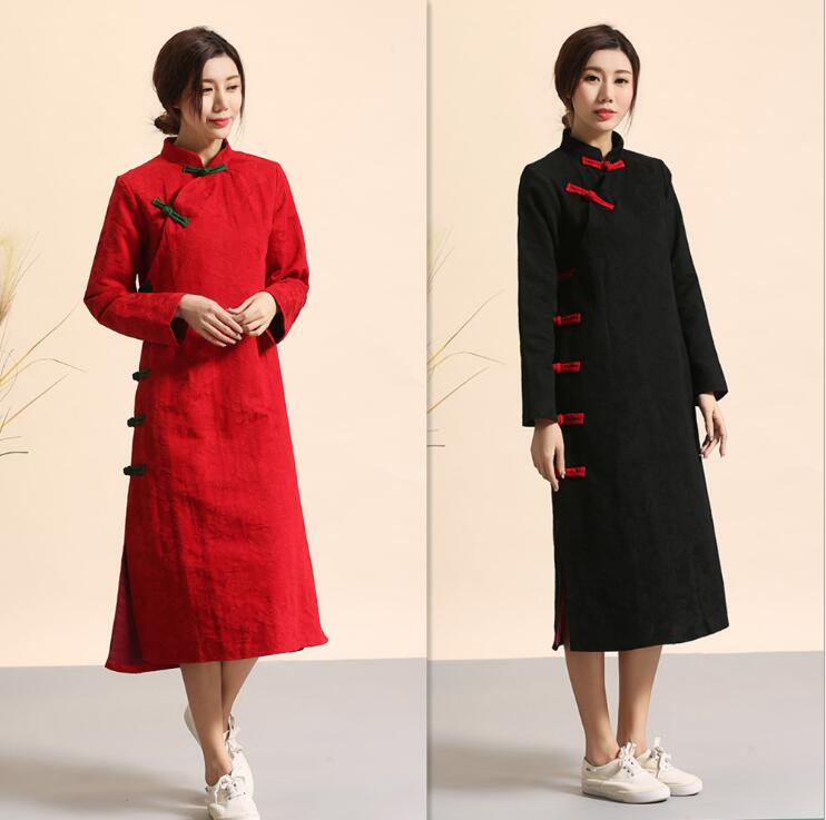 

East Asian Retro style Chinese oriental Linen dresses modified cheongsam modern qipao dress female long cotton qipao dress