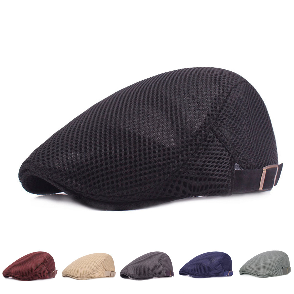 

FEDEX Men Beret cap Ivy Cap Breathable mesh Hat Cabbie Flat snap hats handsome fitted solid caps for men, Khaki