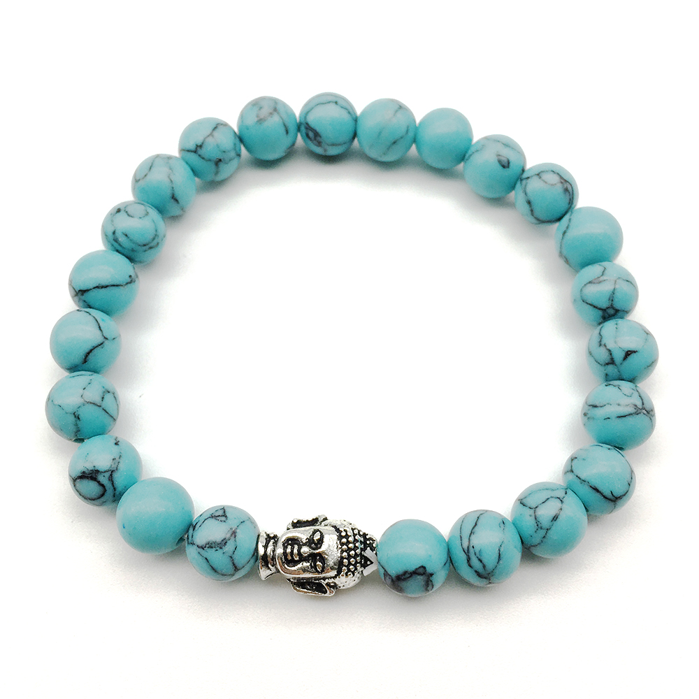 SN1260 New Arrival 2018 Buddha Bracelet Trendy Natural Stone Blue Turquoise Bracelet Yoga Mala Balance Jewelry Wholesale