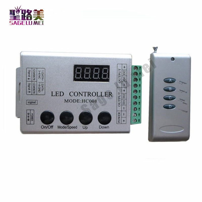 

Free shipping DC12V 4Keys HC008 programmable rgb led pixel controller,RF control 2048 pixels,133 effect modes ws2811 controller