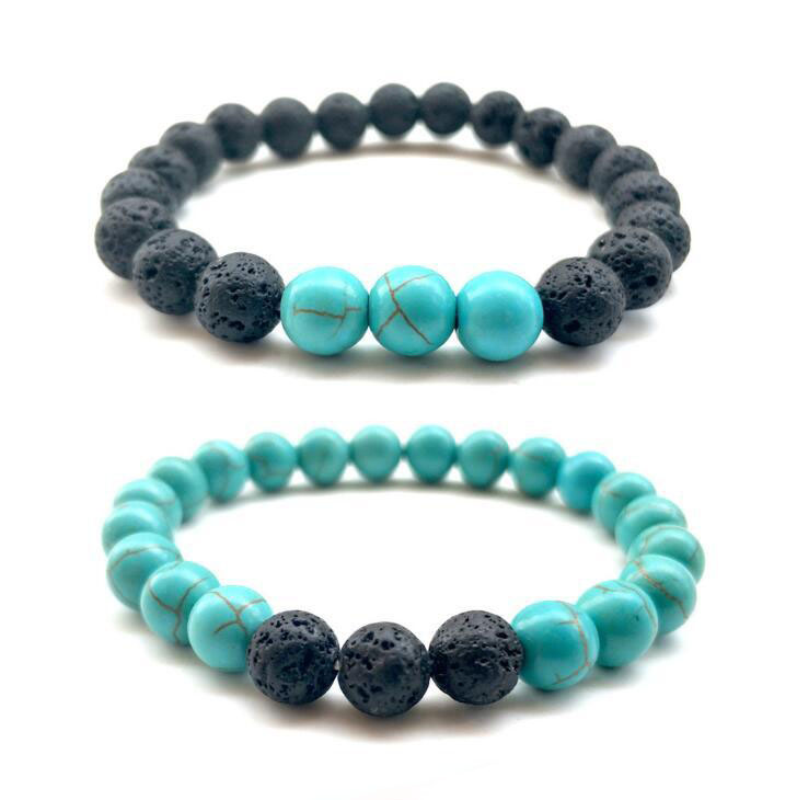 

Hot Lava Rock Beads Bracelets 8 mm Fashion Natural Stone Charm Jewelry Weathering Stone Cuffs Bangles 2 Styles Turquoise Bracelet, Black
