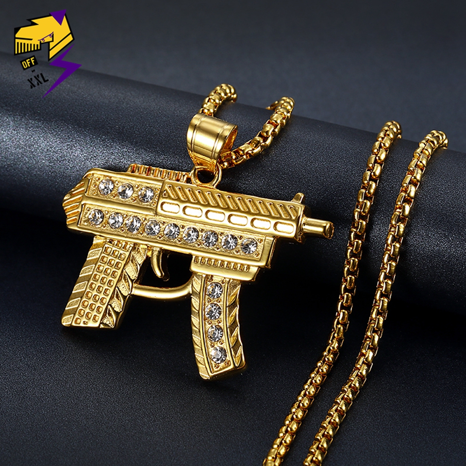 Wholesale Wholesale Hop Necklace UZI GUN Necklaces Stainless Steel Gold