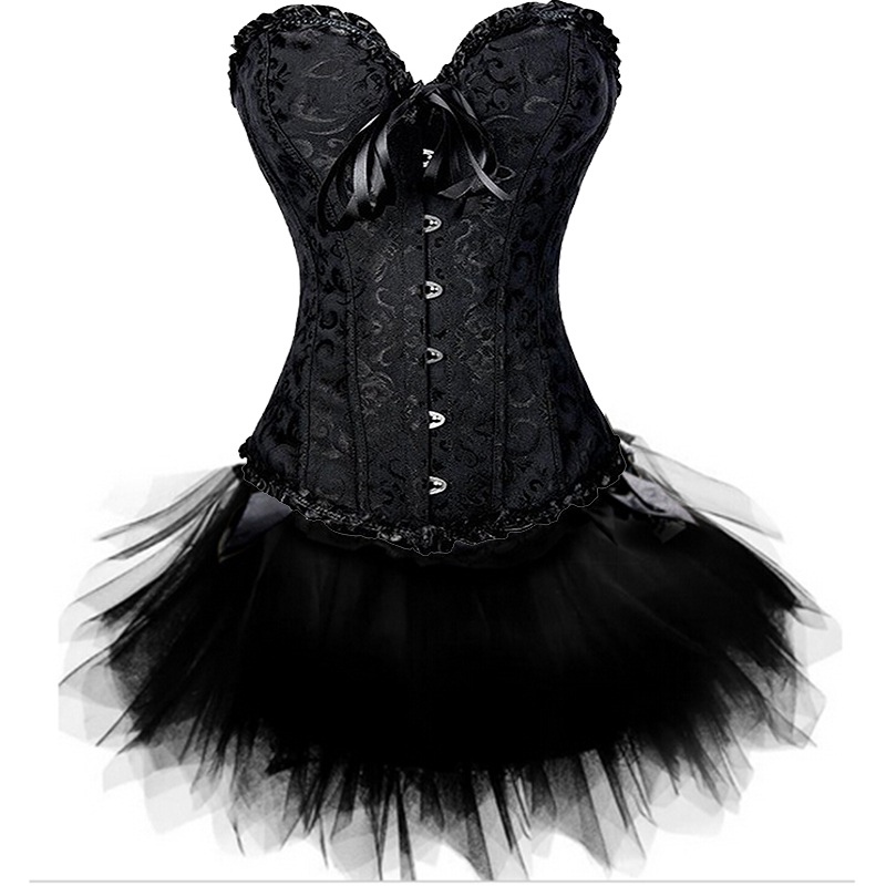 

S-XXL Women Steampunk Corsets Dress Vintage Bustier Top Gothic Overbust Corset Dress Waist Corset Sexy Lace And Skirt, Black skirt