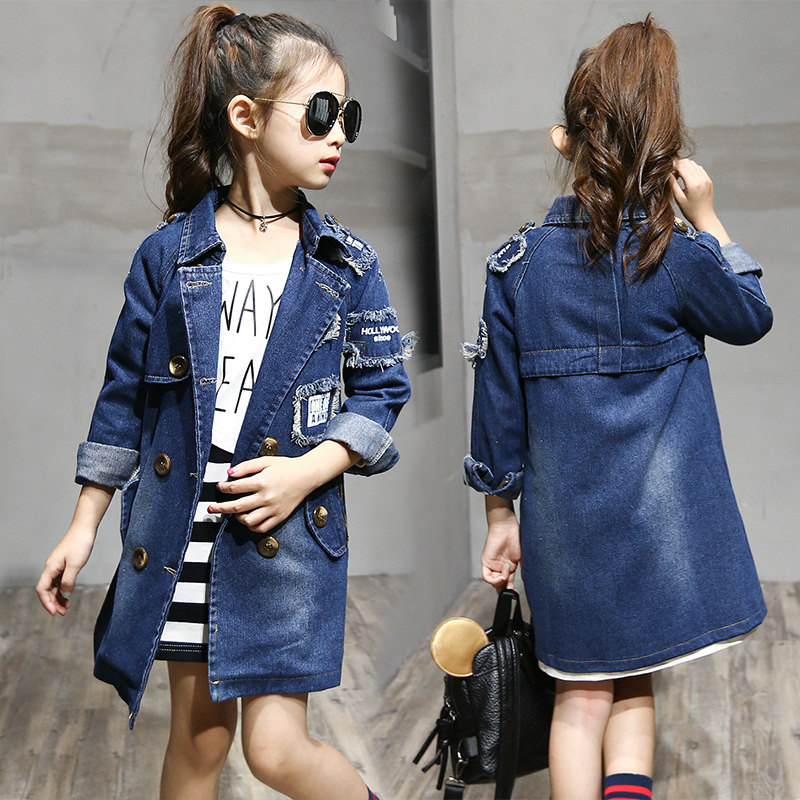 Children New Kids Girls Jeans Jacket Girl Long Section Jeans Girls Windbreaker-image-420467778