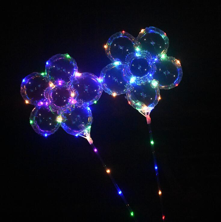 

LED Plum Blossom Balloon 18 inch Flashing Bobo Ball Light Up Balloons with Handle Stick Wedding Birthday Party Decoration OOA5440