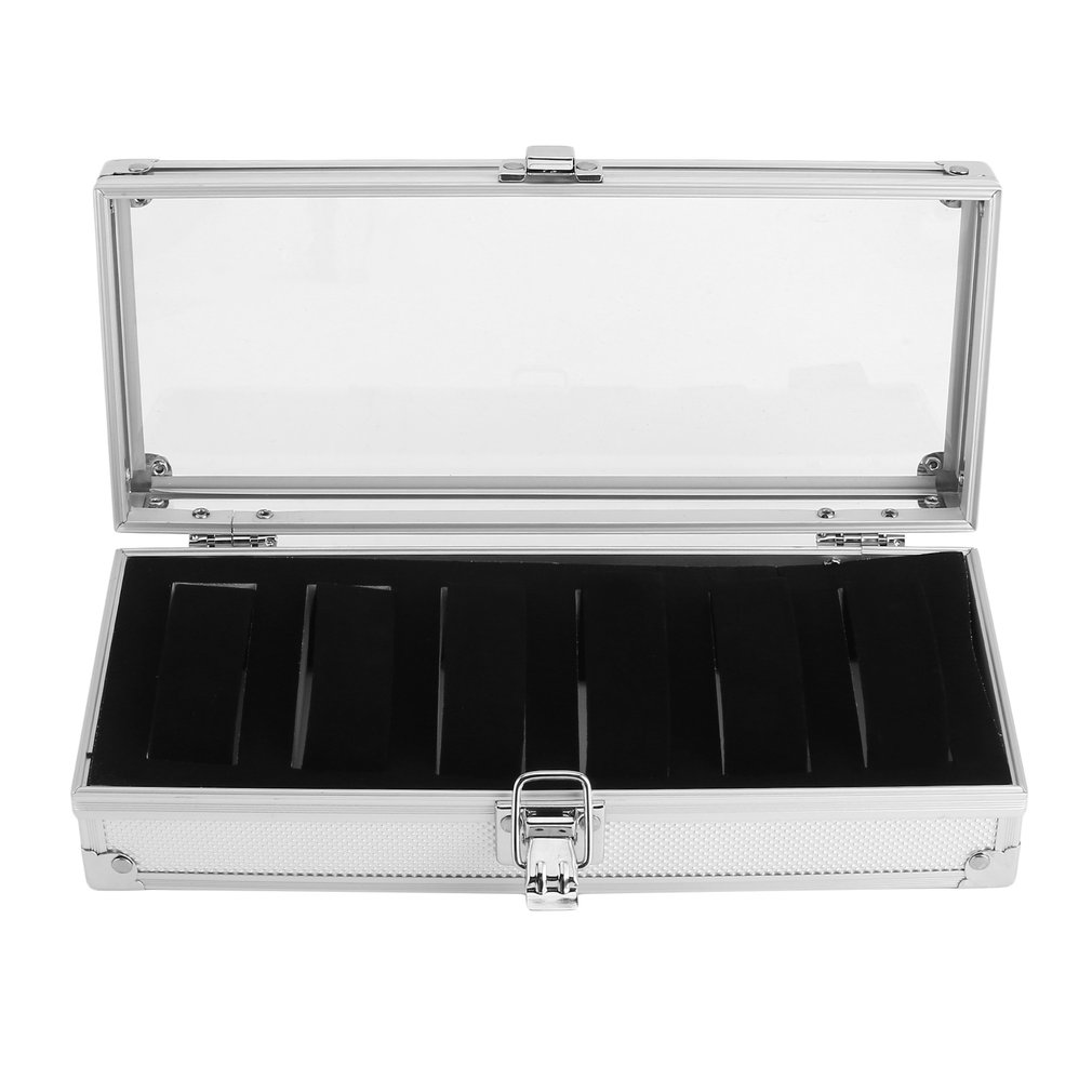6 Grid Insert Slots Aluminium Watch Box Jewelry Watch Bracelet Display Storage Box Saat Kutusu-image-424312987
