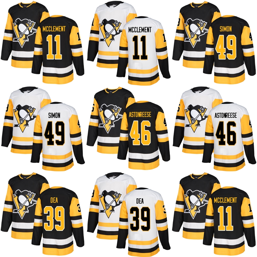 

Custom Name Number Men Pittsburgh Penguins 11 Jay McClement 49 Dominik Simon Zach Aston-Reese Jean-Sabastien Dea Black White Hockey Jerseys, As photo