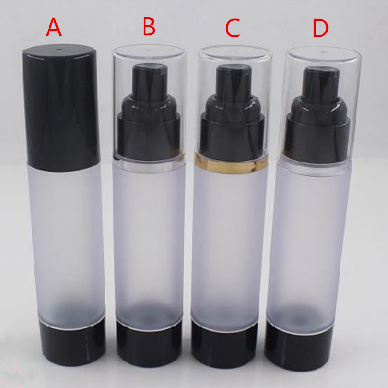 

50ML frosted Travel Refillable Cosmetic Airless Bottles Plastic Treatment Pump Lotion Containers with Black F1526