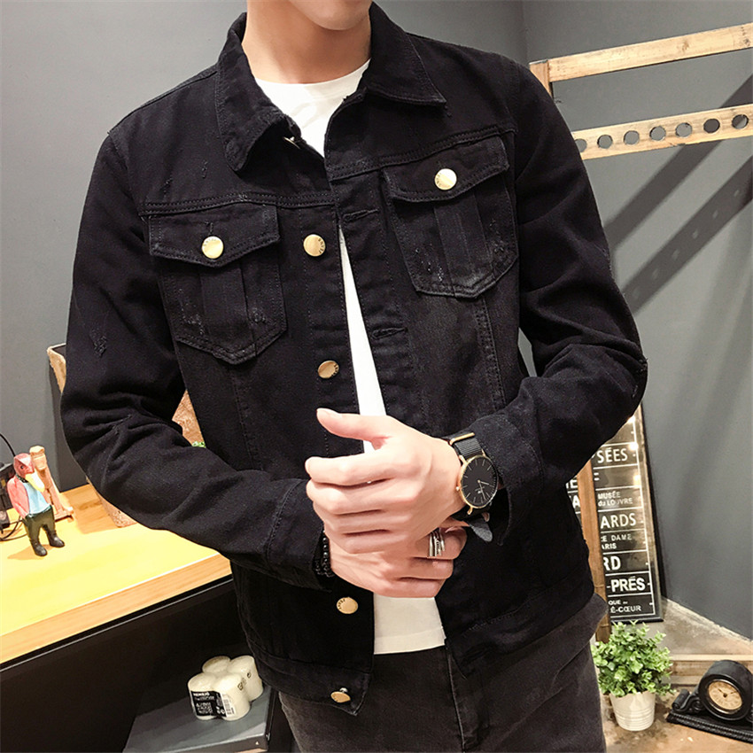 

Vintage Denim jacket male 2018 Autumn Solid Casual Slim Mens Denim Jacket High Quality Cowboy Men' Jean Chaqueta Hombre, Black
