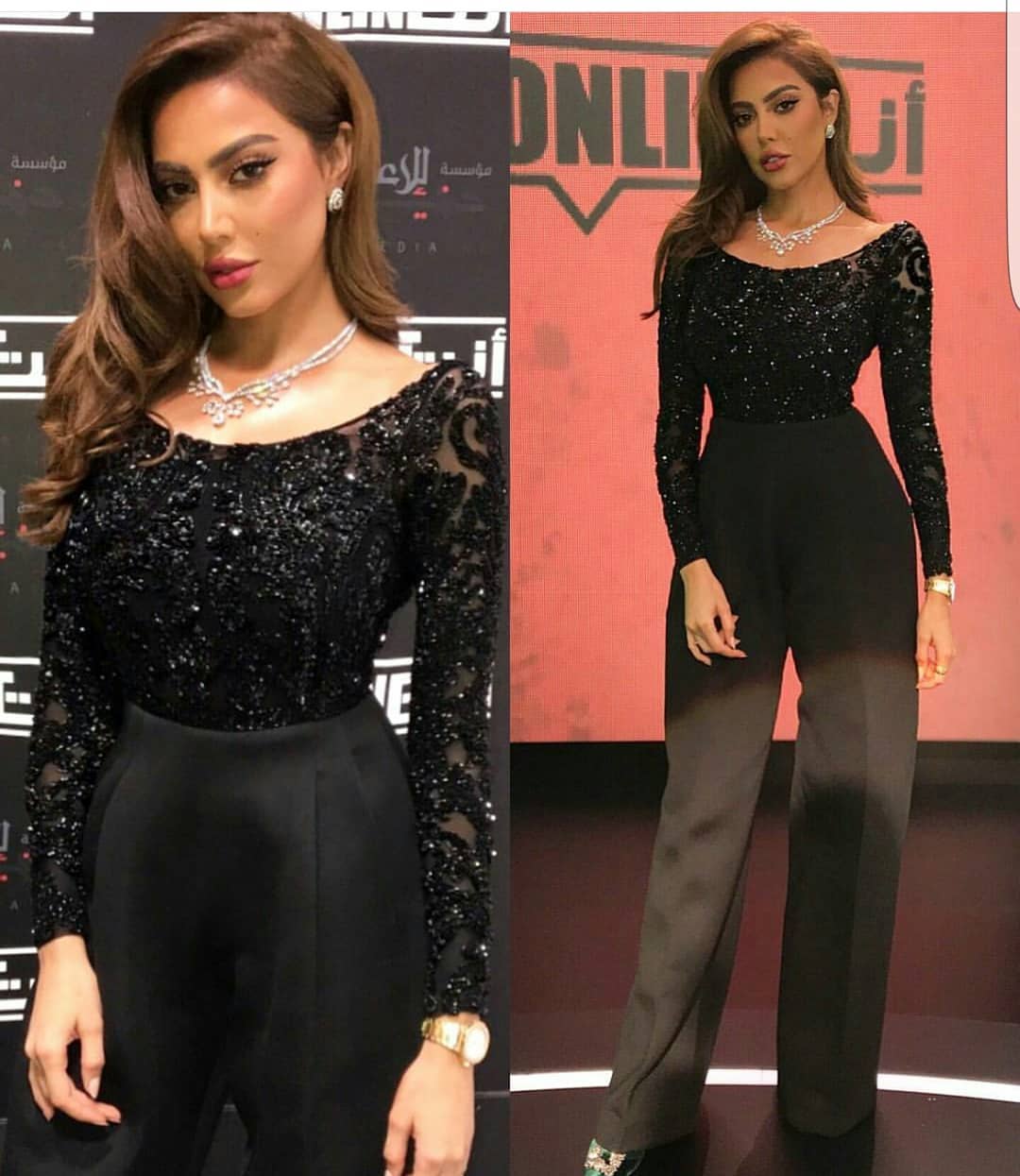 

Black Yousef Aljasmi Sequined Jumpsuits Evening Dresses Sheer Bateau Neck Beaded Plus Size Prom Gowns Sheath Long Sleeves Formal Dress, Grape