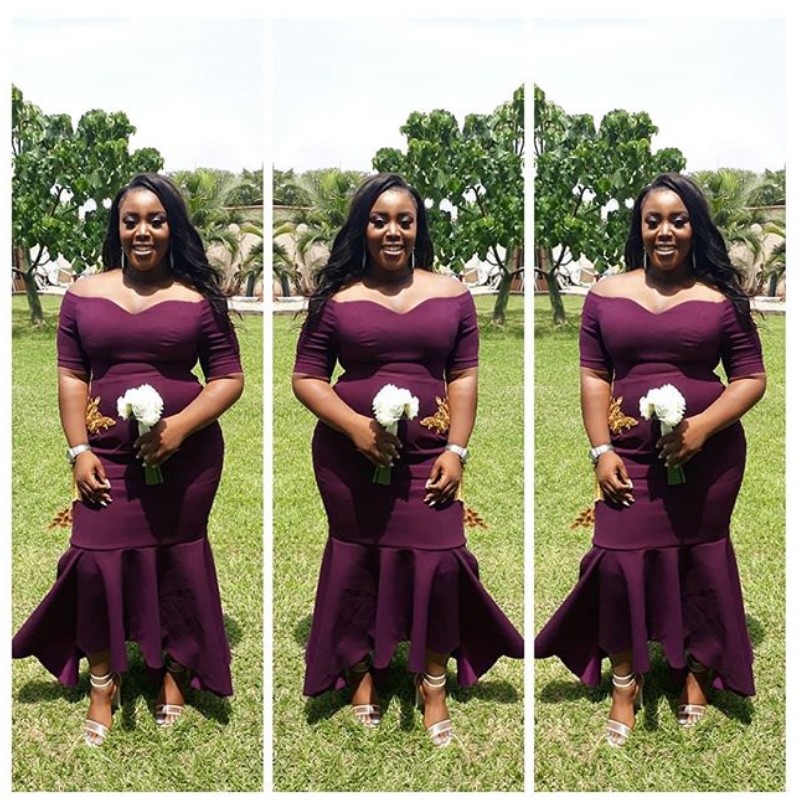 

Deep-Grape Mermaid Prom Dresses Sexy Off Shoulder Half Sleeve Celebrity Party Gowns Attractive Ankle Length Vestidos De Fiesta Cocktail Dres, Dark navy