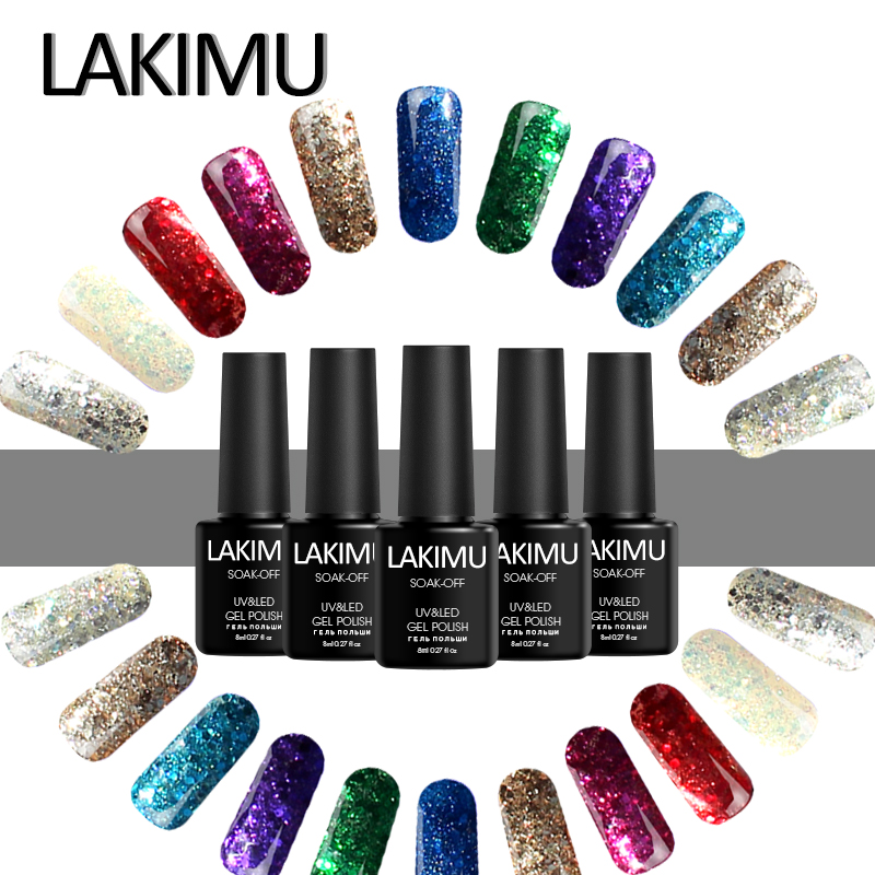 

LAKIMU Soak Off Nail Art Lacquer Base Top Coat Permanente Soak-off UV Gel Varnish Gel Blue Diamond Color Glitter Nail Polish, 61white