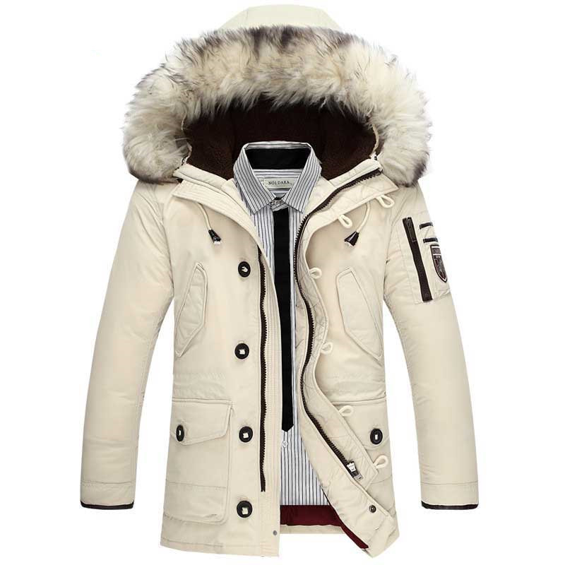 

2018 New Casual Brand White Duck Down Jacket Men Winter Warm Long Thick Male Overcoat Faux Fur Windproof coat, Beige