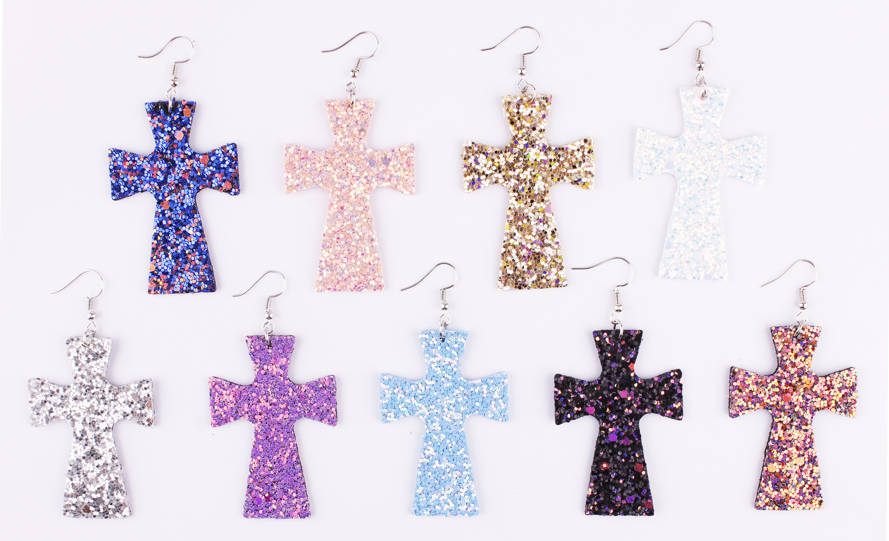 2018 New Spring Summer Fashion Boho Jewelry Rainbow Galaxy Glitter Leather Cross Dangle Earrings for Women Pu Leather Earrings