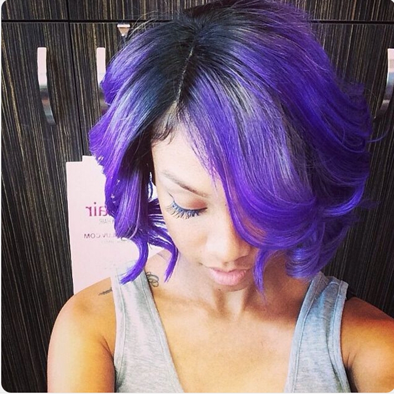 

Fashion Wave Short Bob Wig Heat Resistant ombre purple color Synthetic Lace Front Wigs with Baby Hair for Black Women Cosplay Wig, Ombre color