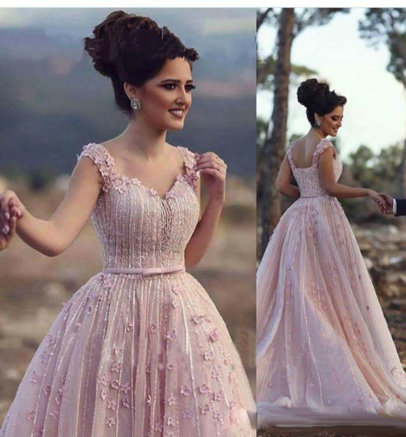 

2019 Elegant Prom Dresses Major Beading Appliques Pink Floor Length Formal Evening Gowns With Bow Sash Custom Made robes de soirée, Same as picture