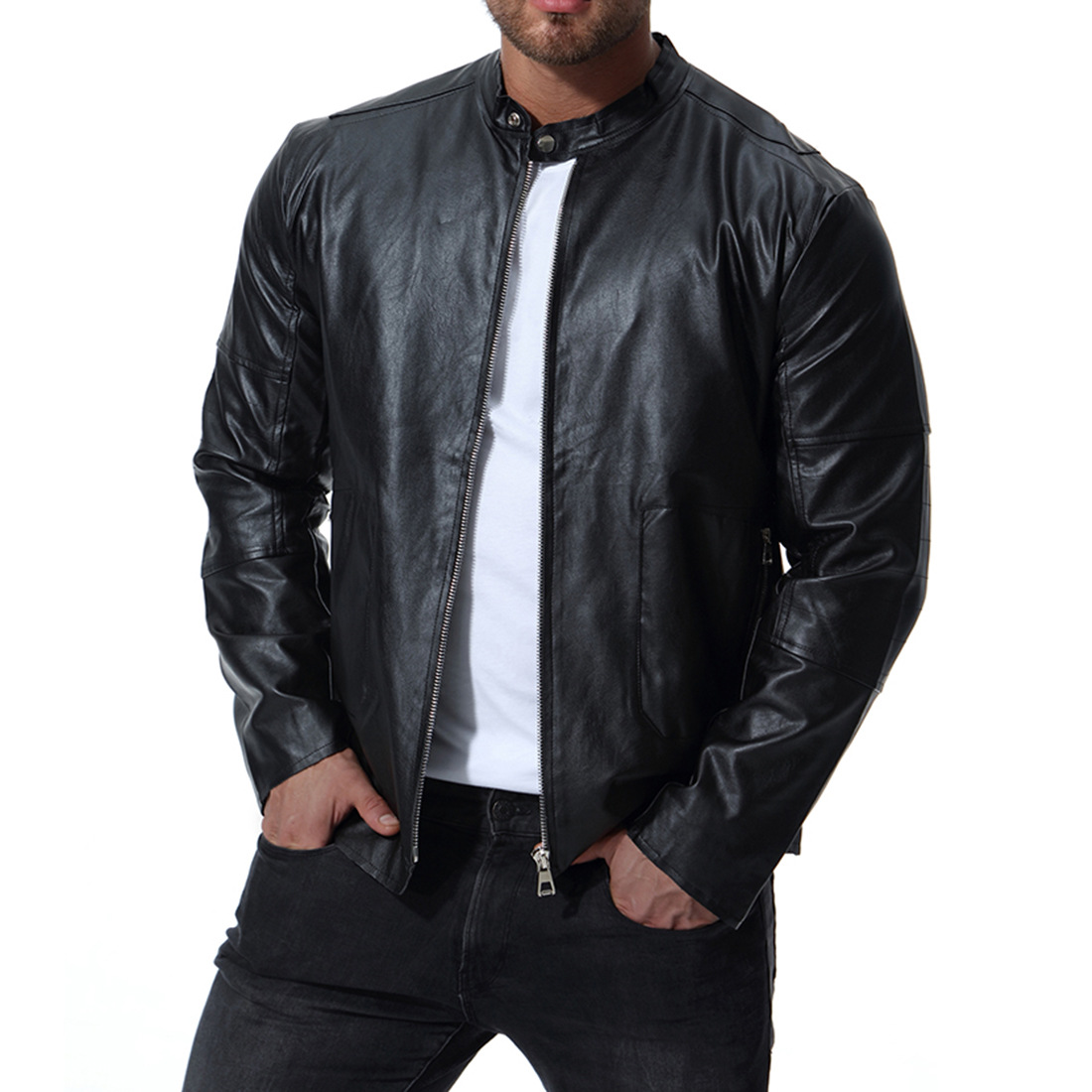 

Mens Leather Jackets Men Jacket High Quality Classic Motorcycle Bike Cowboy Jackets Male PU Business Coats M-5XL J181041, Black
