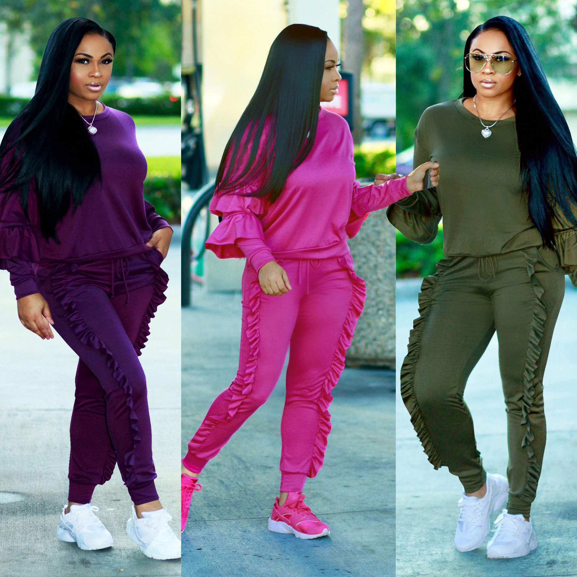 

Candy Color Tracksuits for Women Autumn Winter Clothing Wear Sets 2pcs Solid Tops Long Pants Outfits, Yellow