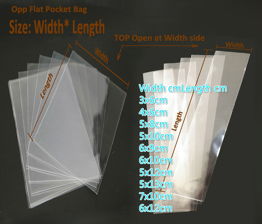 

1000pcs/lot Open top Transparent Opp Flat Pocket package punch cosmetic Clear plastic storage bag gift Packaging sizes Width x length -QTY