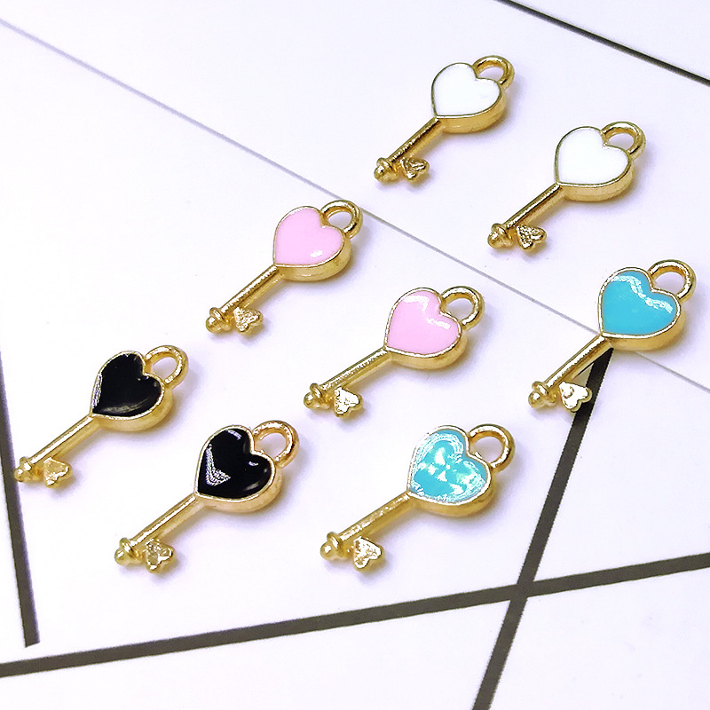 Breloques en forme de cœur en émail, pendentif clé en forme de cœur d'amour, 7x16mm, bon pour l'artisanat, la fabrication de bijoux, en vrac, 300
