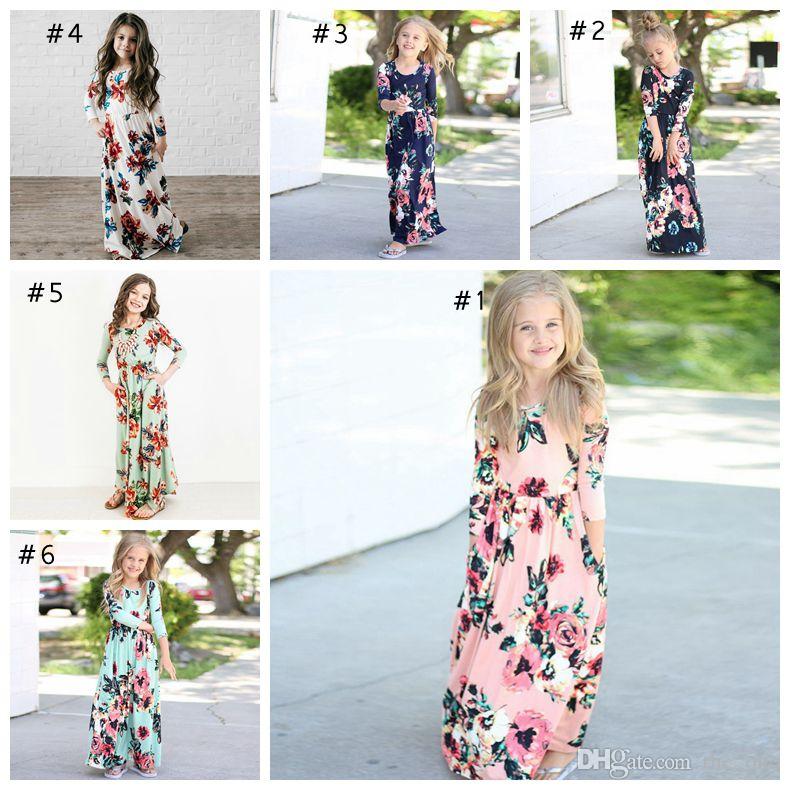 

6 Colors Kids Dresses Children Girls Long Sleeve Floral Princess Dress Spring Girl Beach 2018 Floral Dresses kids Party Dresses Free shippin, 2#