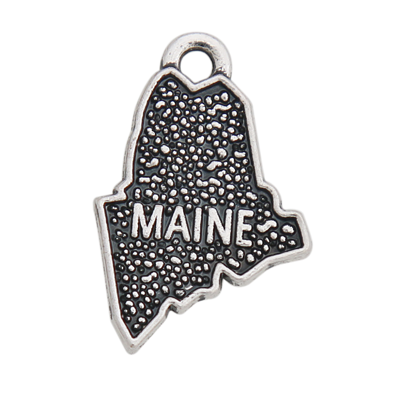 

Online Wholesale Antique Silver Plating Maine State Map Charms 13*20mm 50pcs AAC801