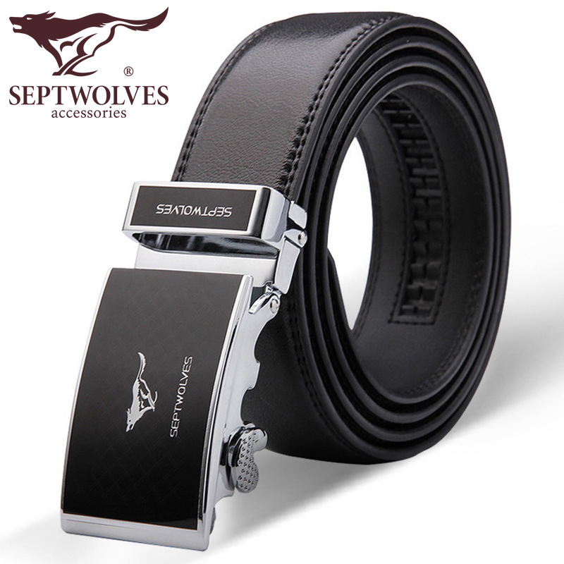 

Septwolves Mens Ratchet Slide Belts Genuine Leather Automatic Buckle Black Belt For Men 7A1102880/7A1103180/7A119106800