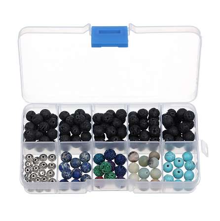 

LINSOIR 1box 8mm Natural 7 Chakra Stone Beads Craft Bracelet Findings Blue Turquoises Black Lava Beads for DIY Jewelry Making
