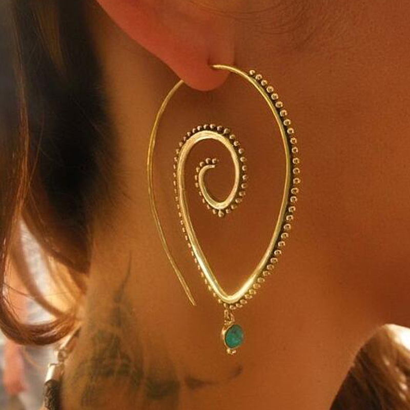 Hyperbole Gear – boucles d'oreilles pendantes pour femmes, créoles Vintage en spirale, cadeau bohème