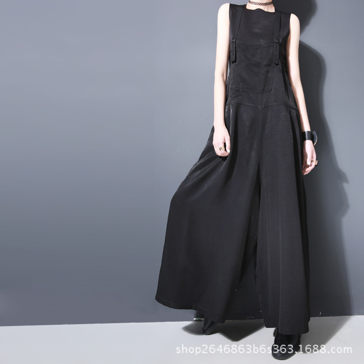 

TO GLADSELF Female 2018 Fashion Overalls Simple Solid Spring Sleeveless Loose Wide Leg Long Pants Jumpsuit Romper for Women, Black