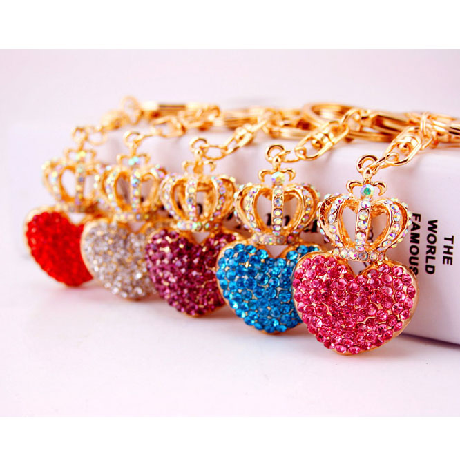 

New Design Crystal Lovely Crown Heart Keychain Keyring Bag/Purse Charm gift Real Gold Plated ,Alloy key Chain Key holder