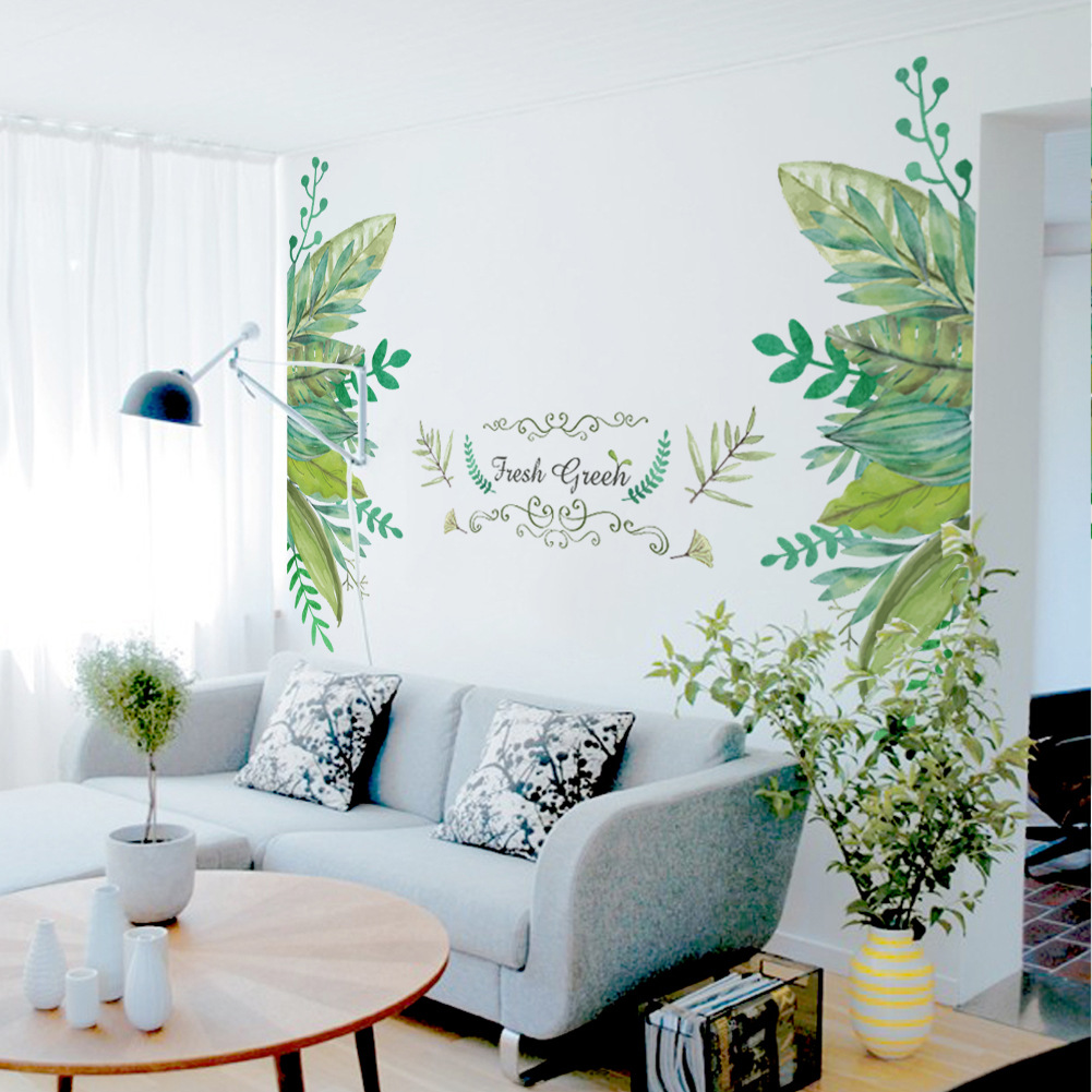 

European Style Leaves Fake Metal Scroll Fresh Green Wall Stickers Pastoral Home Decor Living Room Bedroom Wallpaper Poster Art Wall Decals